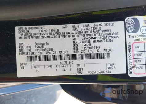 2016 Ford Fiesta Se z USA, uszkodzony, nr VIN 3FADP4BJ5GM178395